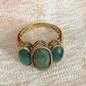 3 Oval Faceted Green Stones LIRM 925 CN Ring No Size but For Larger Size 10?